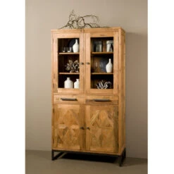 Voorkant -BEPUREHOME Winkel tower living mascio vitrine kast van recycled teakhout 4d 02 1