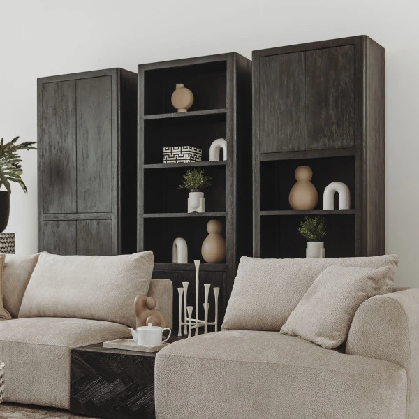 Hoge Zwarte Kast Met Planken 4 Hoge Zwarte Kast Met Planken - Afbeelding 2