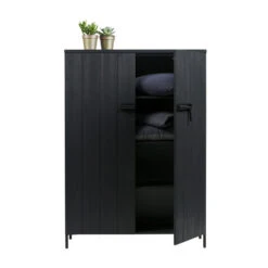 WOOOD Zwarte Kast Grenen Diep Zwart -BEPUREHOME Winkel woood bruut zwarte houten wandkast 04