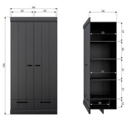 WOOOD Zwarte Kledingkast 2-deurs Met Lades -BEPUREHOME Winkel zwarte kledingkast 2deurs met lades woood connect 10